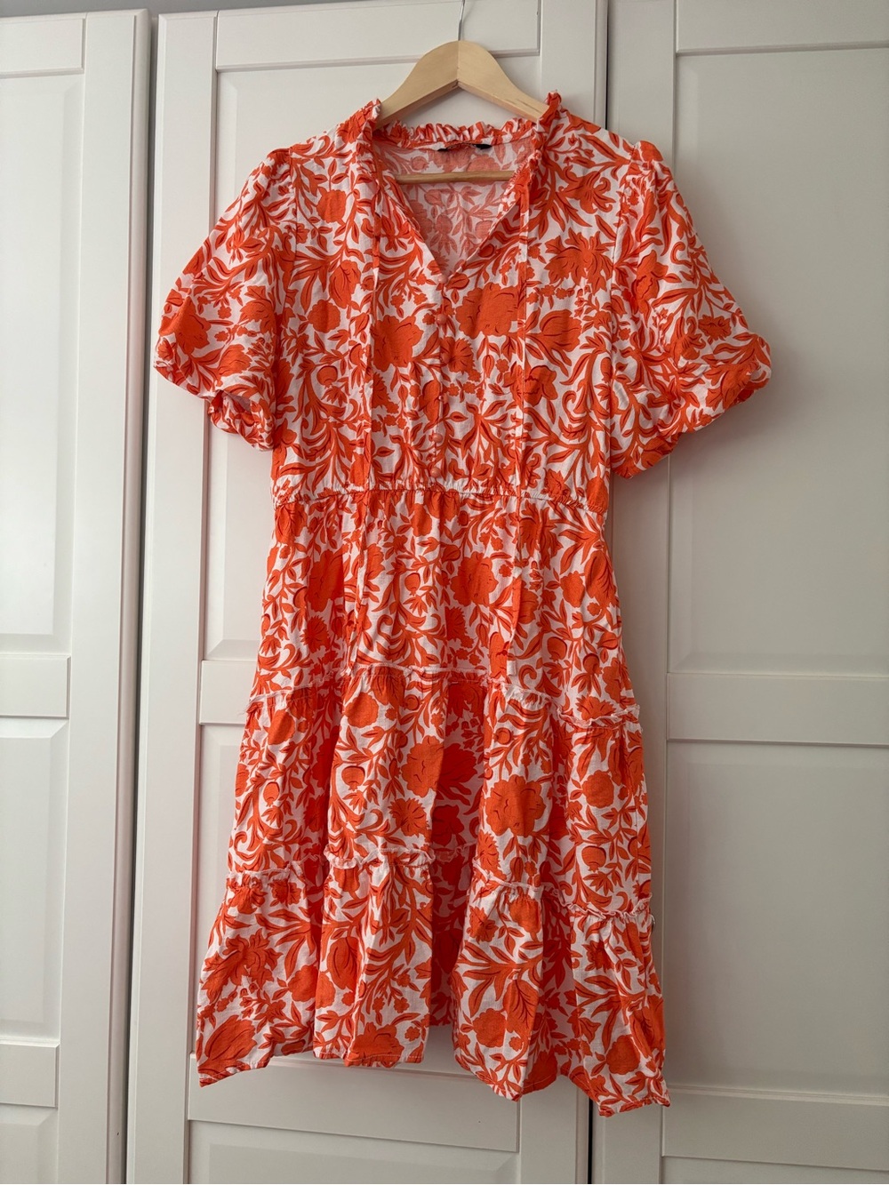 Orange Floral Tiered V-Neck Women’s Dress, size L